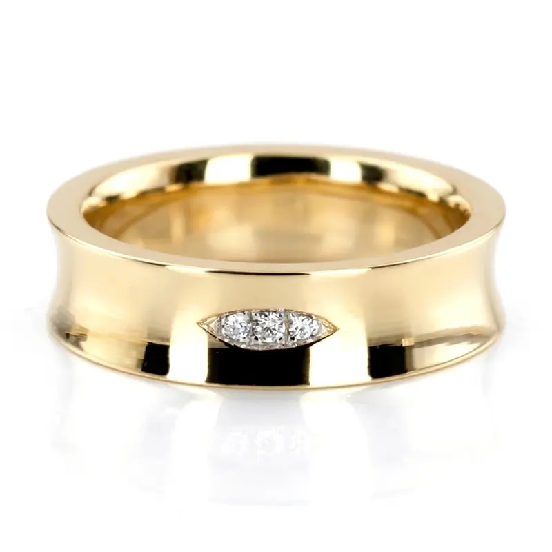 14K yellow gold 5mm. high polish Spark-Eye-Diamond-Wedding-Band - alternate view 2