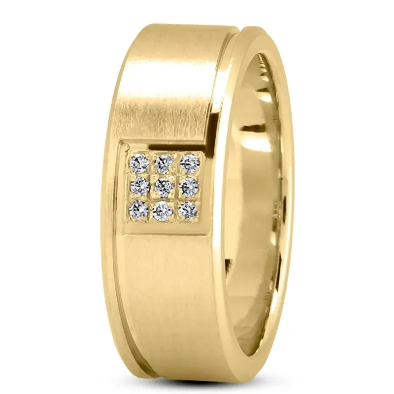 10K all yellow gold 8mm. satin Pave-Set-Diamond-Wedding-Ring - alternate view 2