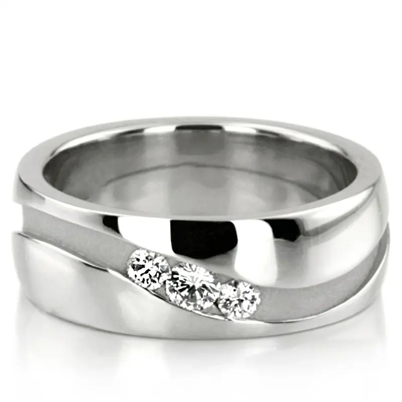 18K white gold 7mm. high polish Curved-Groove-Diamond-Wedding-Band - main view