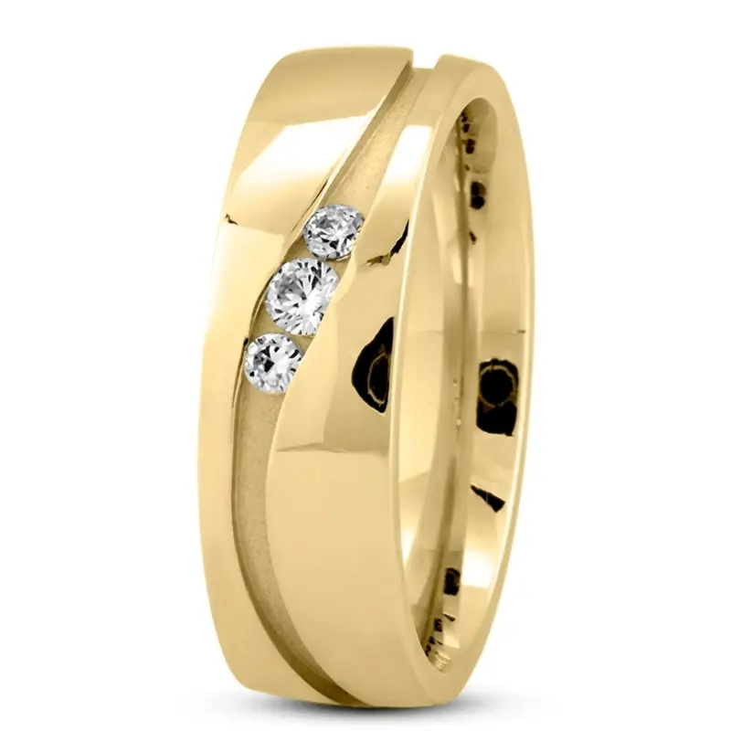 18K all yellow gold 7mm. high polish Curved-Groove-Diamond-Wedding-Band - alternate view 4