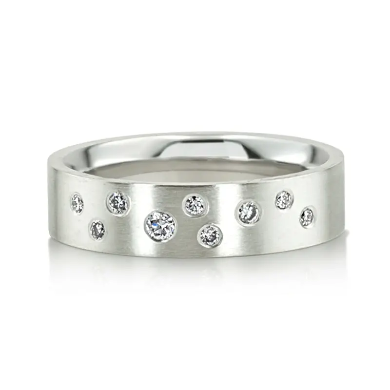 14K white gold 5mm. satin finish Milky-Way-Brilliant-Cut-Diamond-Wedding-Band - alternate view 2