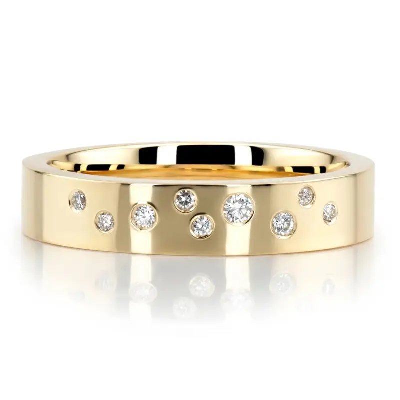 14K yellow gold 5mm. shiny finish Milky-Way-Brilliant-Cut-Diamond-Wedding-Band - alternate view 3