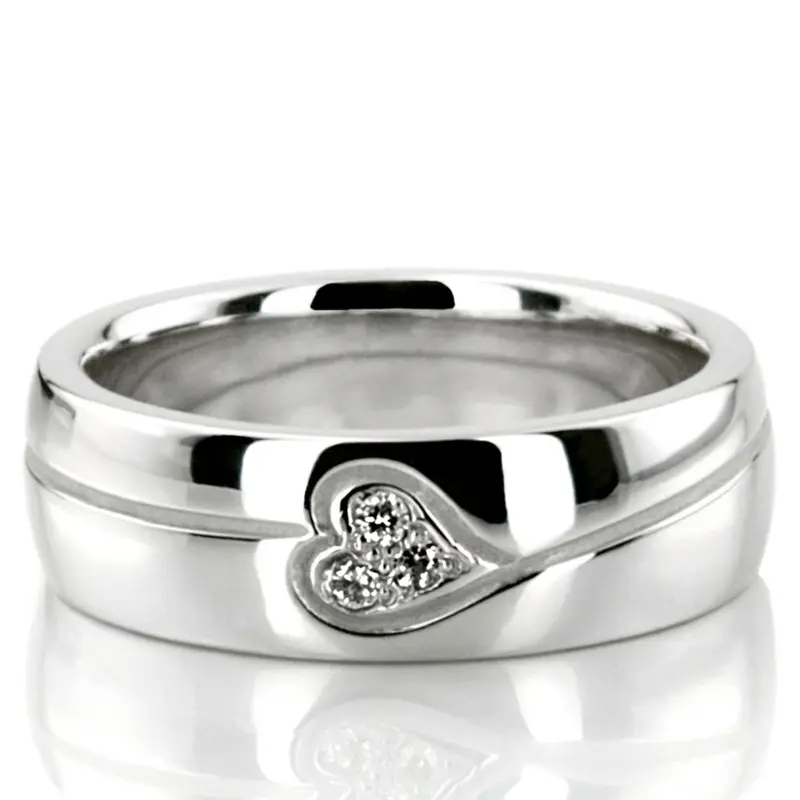 10K all white gold 6mm. high polish Elegant-Heart-Diamond-Wedding-Ring - main view