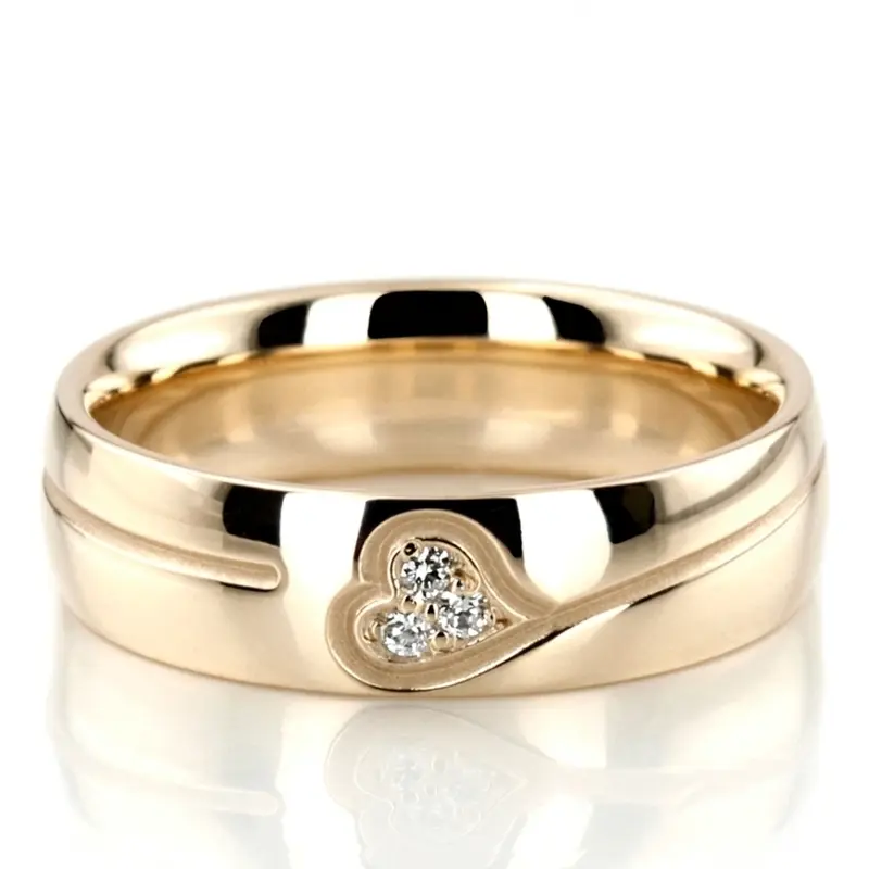 10K all yellow gold 6mm. high polish Elegant-Heart-Diamond-Wedding-Ring - alternate view 2