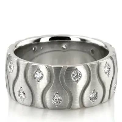 Symmetrical Wave Cut Diamond Wedding Ring - view 1 of 5