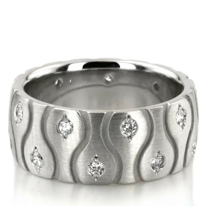 10K all white gold 8mm. satin Symmetrical-Wave-Cut-Diamond-Wedding-Ring - main view