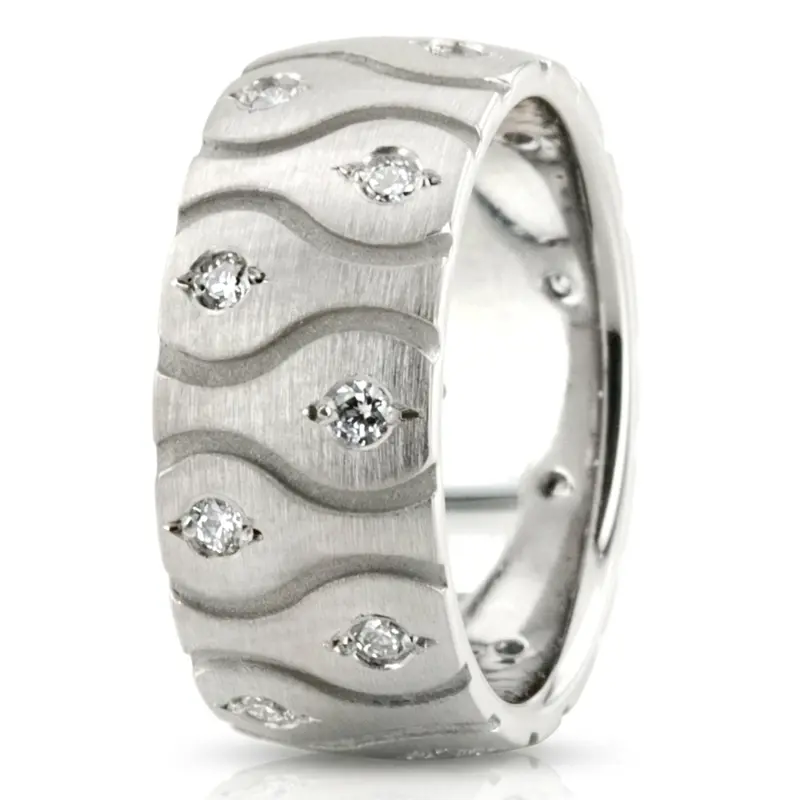 10K white gold 8mm. satin Symmetrical-Wave-Cut-Diamond-Wedding-Ring - alternate view 3
