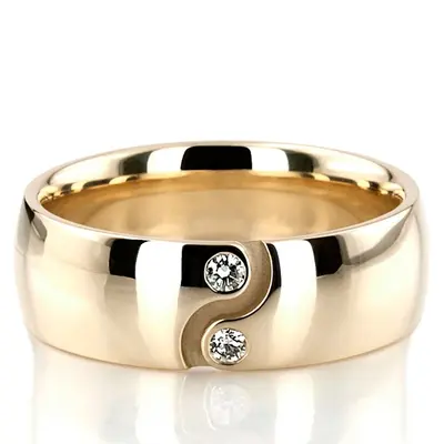 10K yellow gold 7mm. high polish Symmetrical-Diamond-Wedding-Ring - alternate view 2 thumbnail