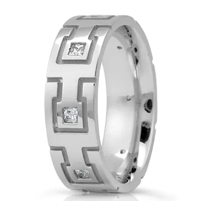 Greek Key Princess Diamond Wedding Band