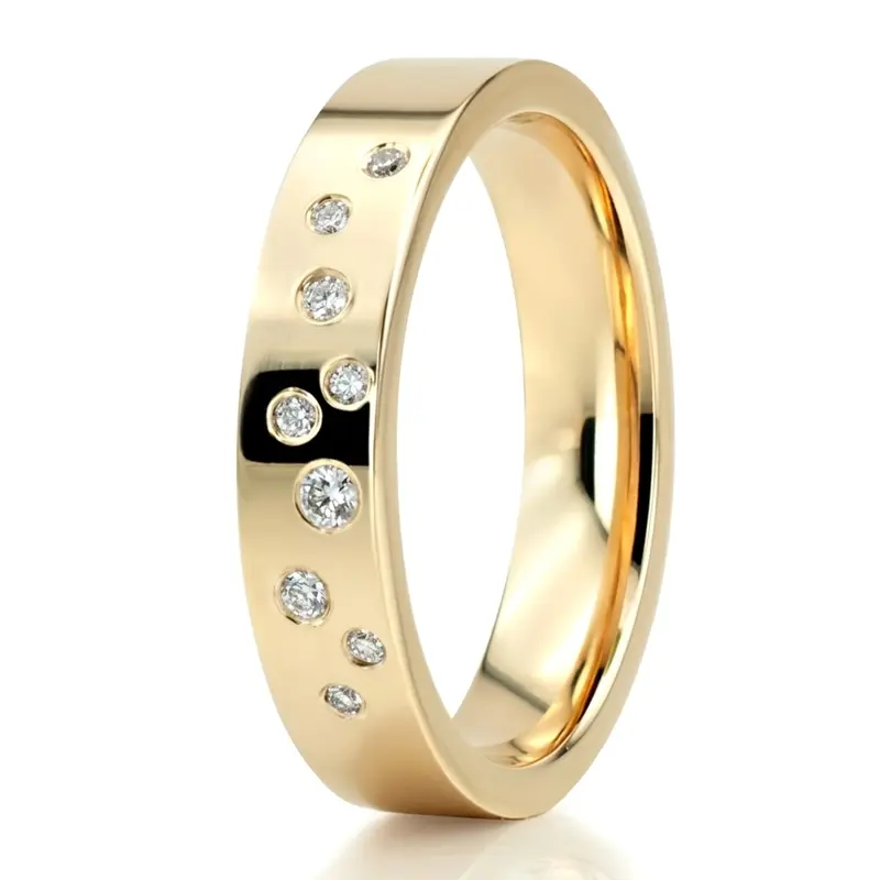 14K yellow gold 5mm. shiny finish Milky-Way-Brilliant-Cut-Diamond-Wedding-Band - alternate view 7