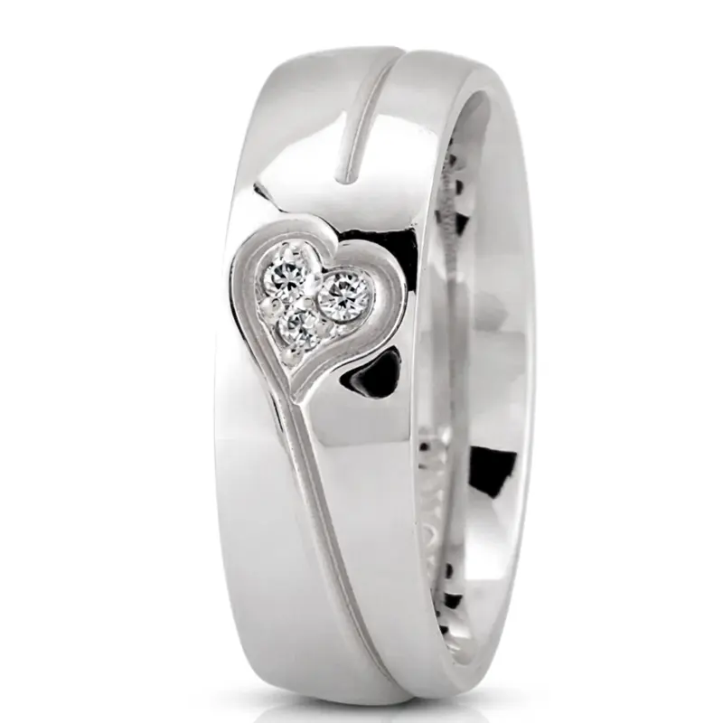10K white gold 6mm. high polish Elegant-Heart-Diamond-Wedding-Ring - alternate view 4