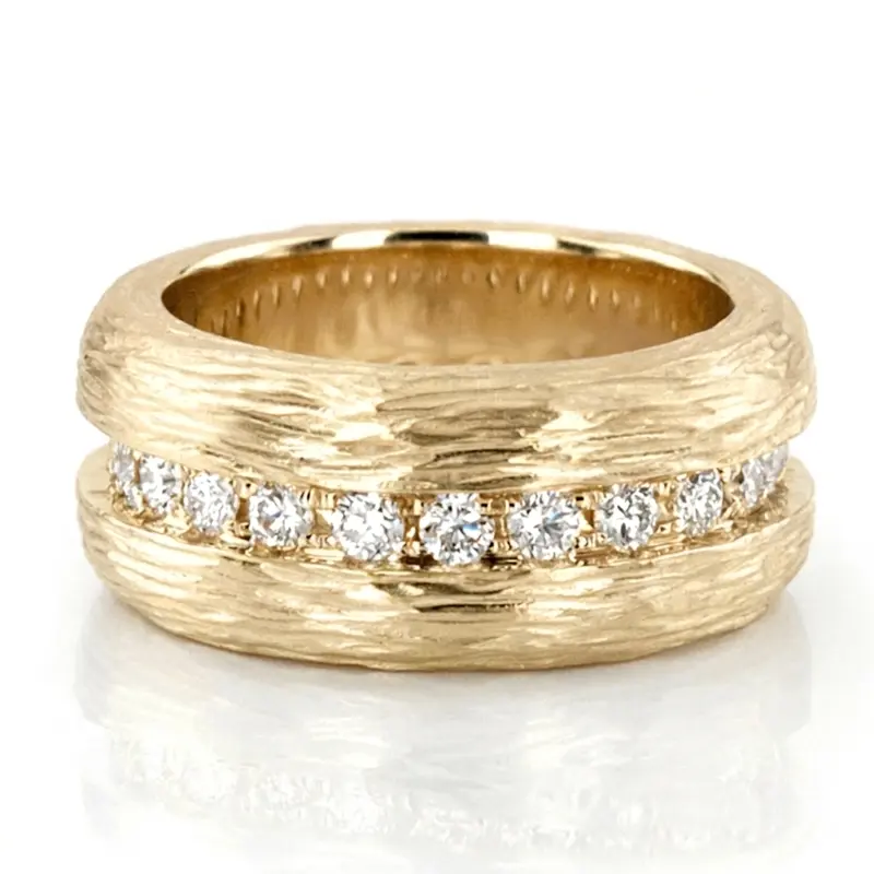 14K yellow gold 8mm. same as picture Rough-Cut-Finish-Diamond-Wedding-Band - alternate view 2