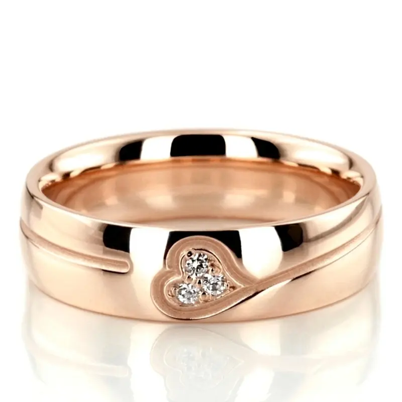 10K pink gold 6mm. high polish Elegant-Heart-Diamond-Wedding-Ring - alternate view 3