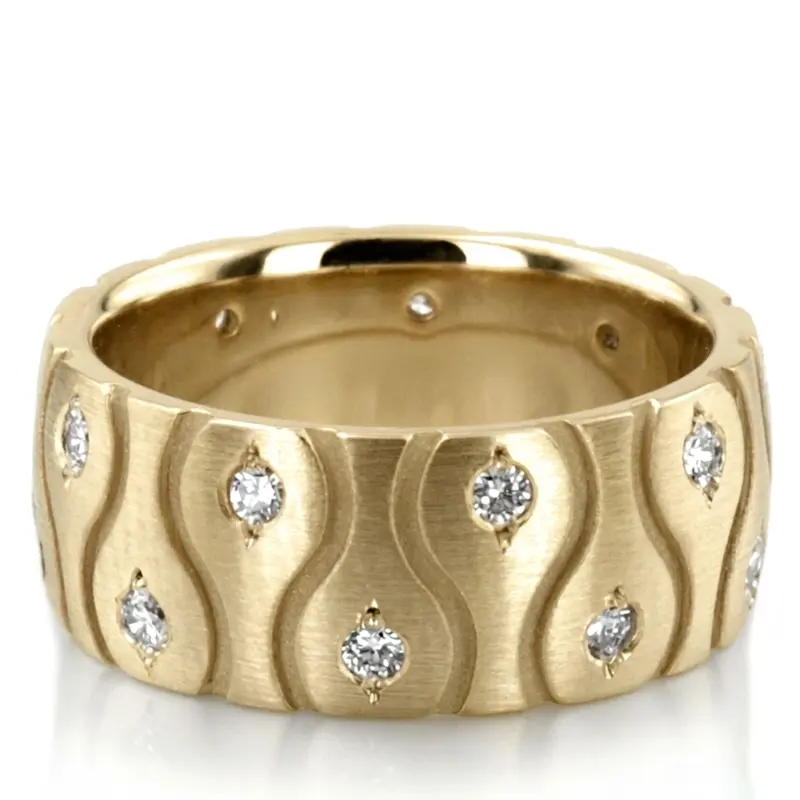 10K yellow gold 8mm. satin Symmetrical-Wave-Cut-Diamond-Wedding-Ring - alternate view 2