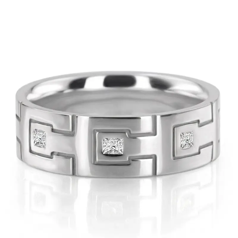 18K white gold 7mm. high polish Greek-Key-Princess-Diamond-Wedding-Band - alternate view 7