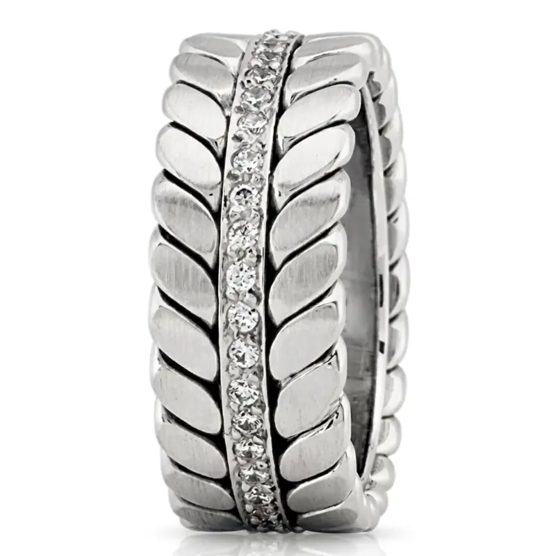 14K white gold 9.5mm. satin Braided-Look-Diamond-Wedding-Ring - alternate view 4