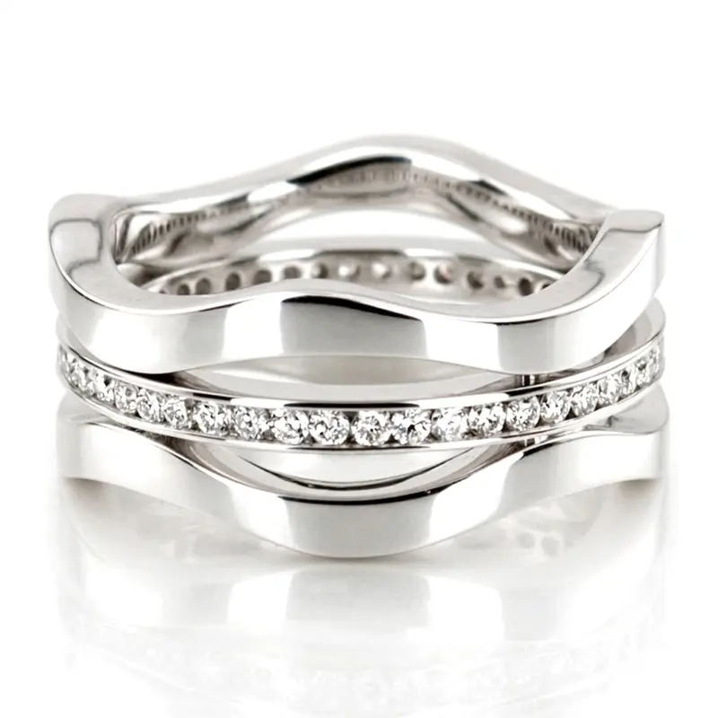 14K white gold 9mm. high polish Curved-Diamond-Wedding-Band - main view