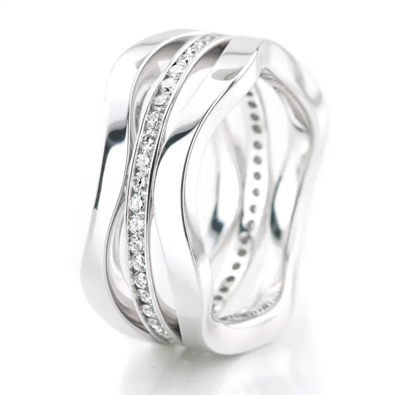 14K white gold 9mm. high polish Curved-Diamond-Wedding-Band - alternate view 4