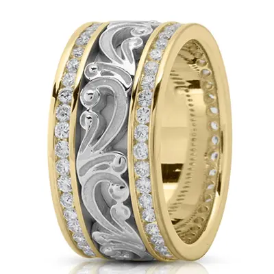 Floral Carved Diamond Wedding Ring 1 - view 1 of 4