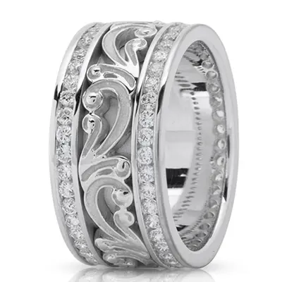 Floral Carved Diamond Wedding Ring 1 - view 2 of 4