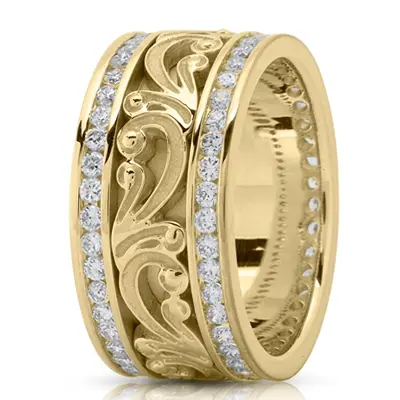 Floral Carved Diamond Wedding Ring 1 - view 3 of 4