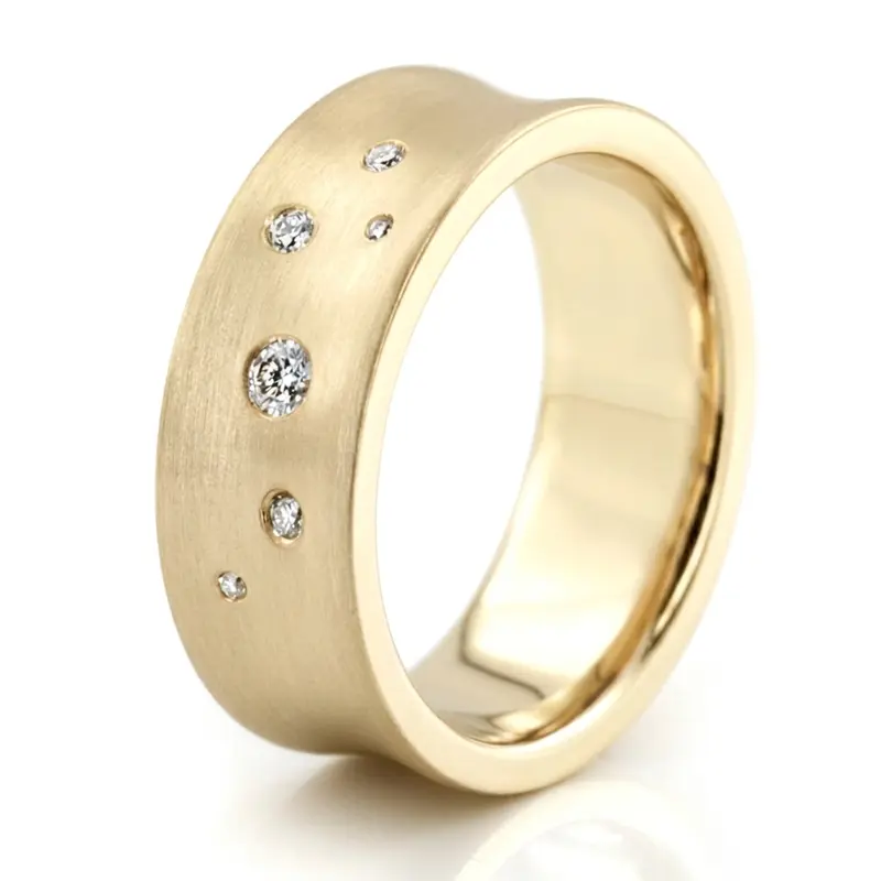 14K yellow gold 7mm. high polish Scattered-Concave-Diamond-Wedding-Band - alternate view 4