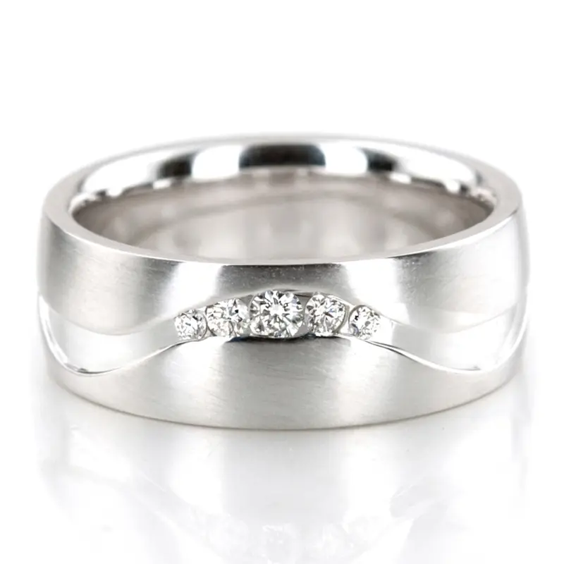 18K white gold 7mm. satin Unique-Carved-Diamond-Wedding-Band - main view