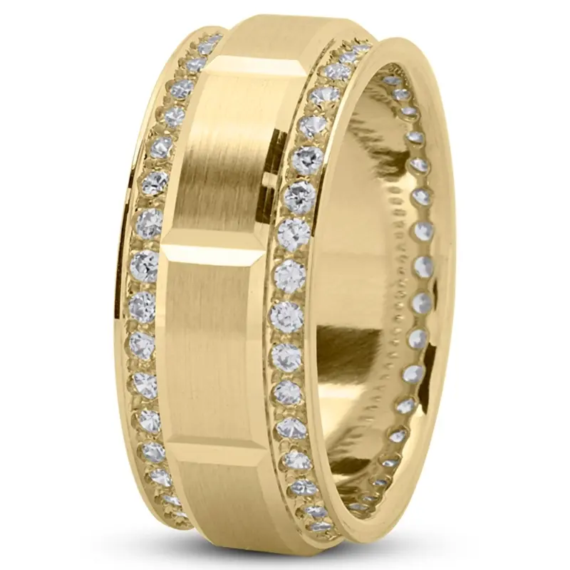 14K yellow gold 9mm. satin Extravagant-Diamond-Wedding-Band - main view
