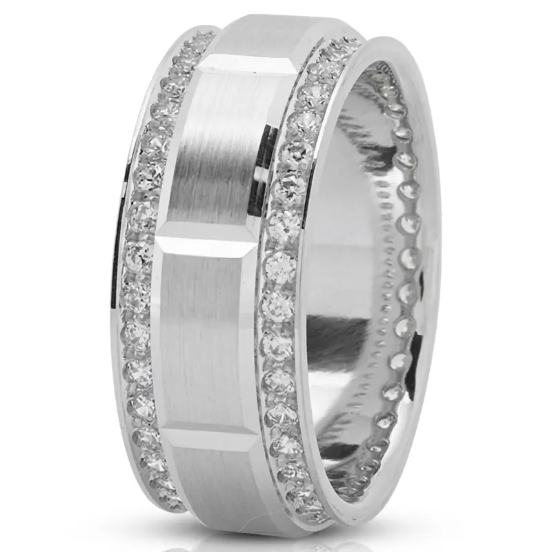 14K white gold 9mm. satin Extravagant-Diamond-Wedding-Band - alternate view 2