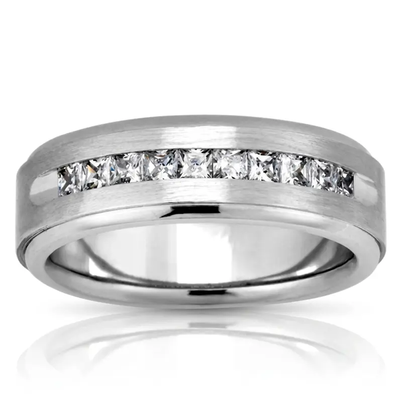 14K white gold 6mm. satin Channel-Set-Diamond-Wedding-Ring - main view