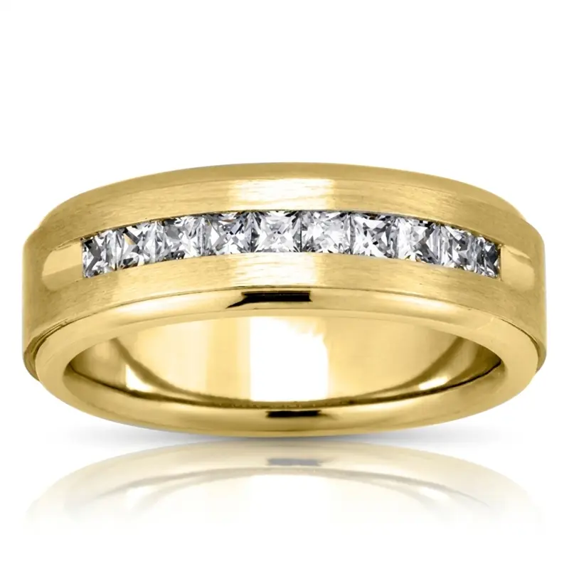 14K yellow gold 6mm. satin Channel-Set-Diamond-Wedding-Ring - alternate view 2