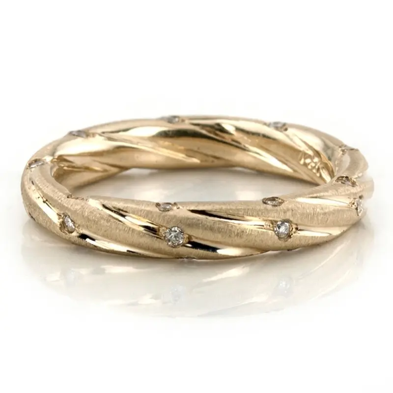 14K yellow gold 3.5mm. satin diamond-classic-round-cut-wedding-ring - alternate view 2