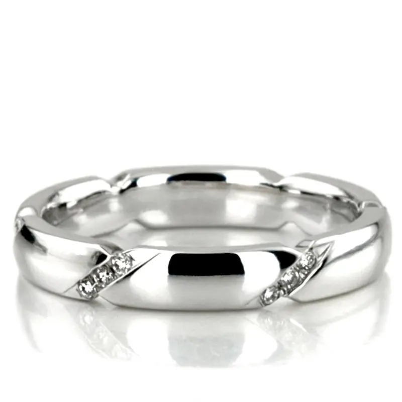14K white gold 3.5mm. high polish Diagonal-Set-Low-Dome-Diamond-Wedding-Ring - main view