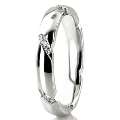 Diagonal Set Low Dome Diamond Wedding Ring - view 3 of 4