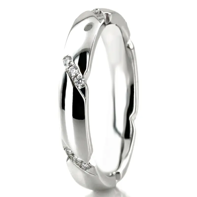 14K white gold 3.5mm. high polish Diagonal-Set-Low-Dome-Diamond-Wedding-Ring - alternate view 3