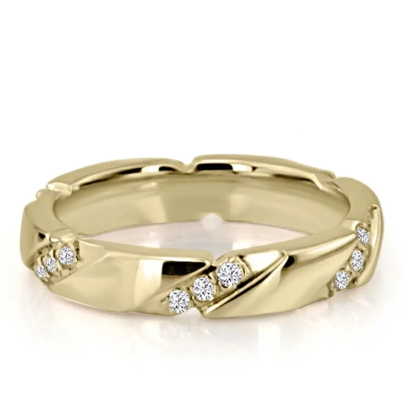 14K yellow gold 3.5mm. high polish Diagonal-Set-Low-Dome-Diamond-Wedding-Ring - alternate view 2