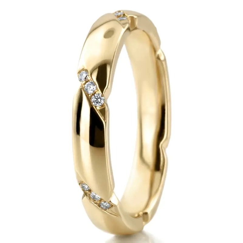 14K yellow gold 3.5mm. high polish Diagonal-Set-Low-Dome-Diamond-Wedding-Ring - alternate view 4