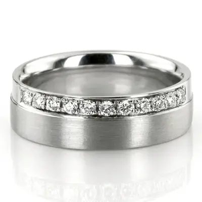 14K white gold 6mm. satin Step-edge-Diamond-Wedding-Ring - main view thumbnail