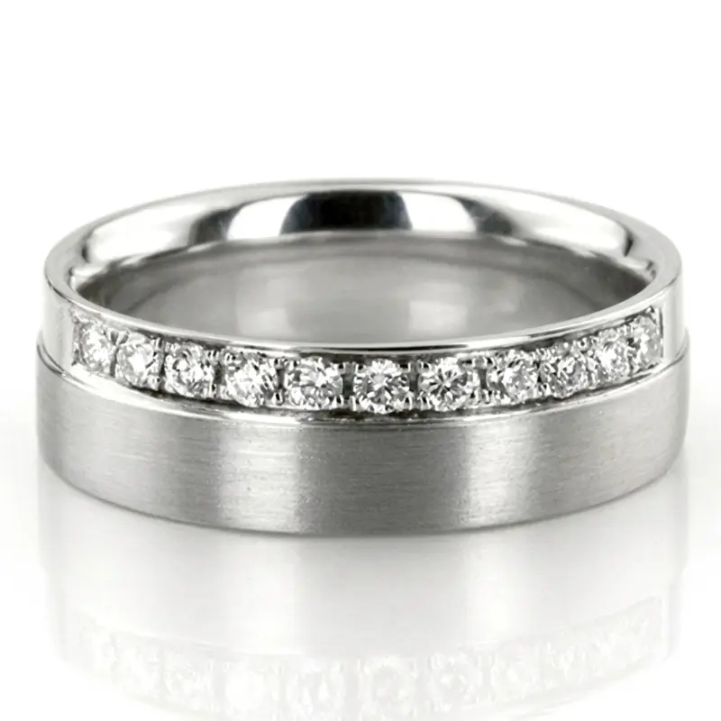 14K white gold 6mm. satin Step-edge-Diamond-Wedding-Ring - main view