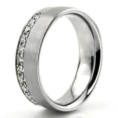 14K white gold 6mm. satin Step-edge-Diamond-Wedding-Ring - alternate view 3 thumbnail