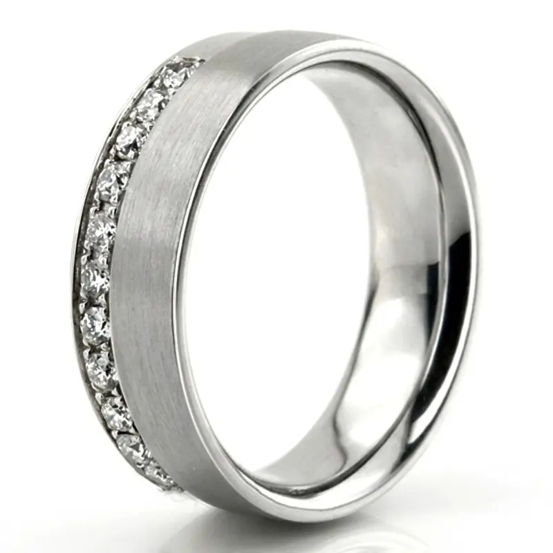 14K white gold 6mm. satin Step-edge-Diamond-Wedding-Ring - alternate view 3