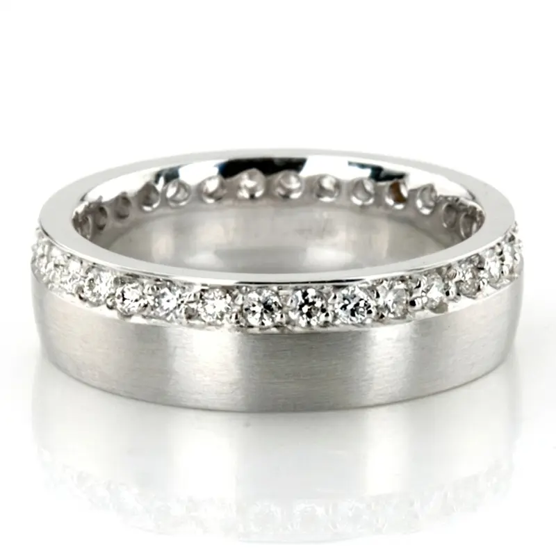 14K white gold 6mm. satin Pave-Set-Diamond-Wedding-Ring - main view