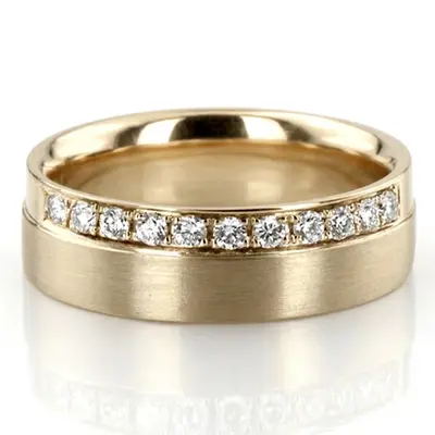 14K yellow gold 6mm. satin Step-edge-Diamond-Wedding-Ring - alternate view 2 thumbnail