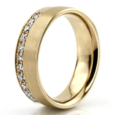 14K yellow gold 6mm. satin Step-edge-Diamond-Wedding-Ring - alternate view 4 thumbnail