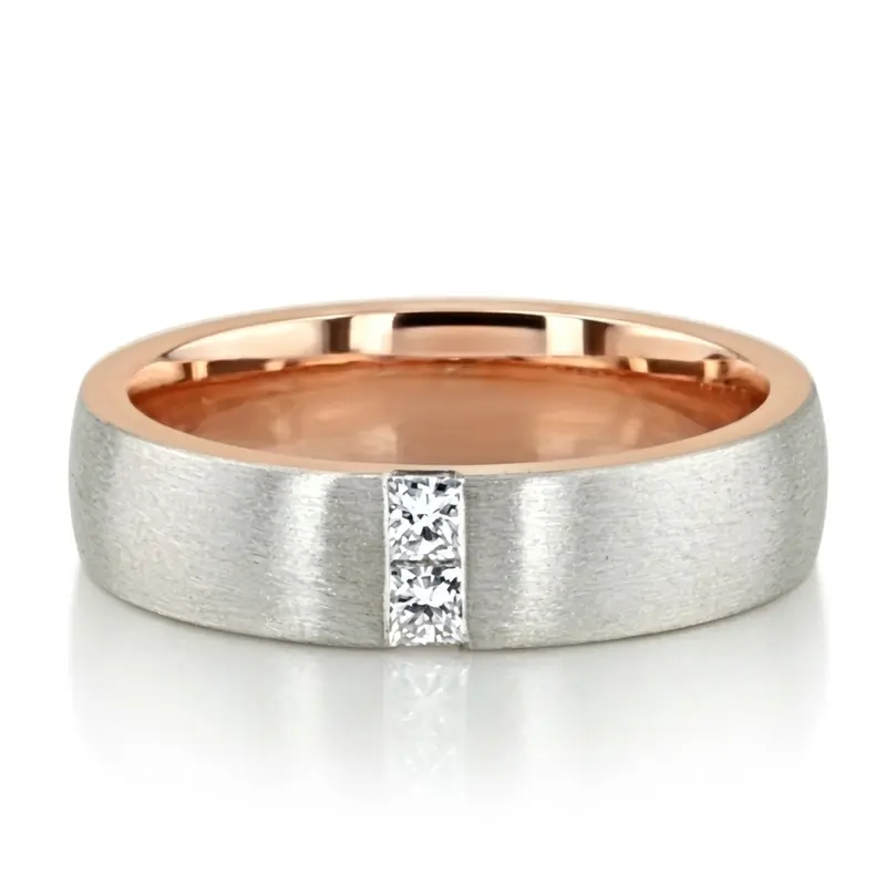 10K same as picture gold 4.5mm. satin Rose-White-Gold-Two-Tone-Princess-Cut-Diamond-Wedd - alternate view 2