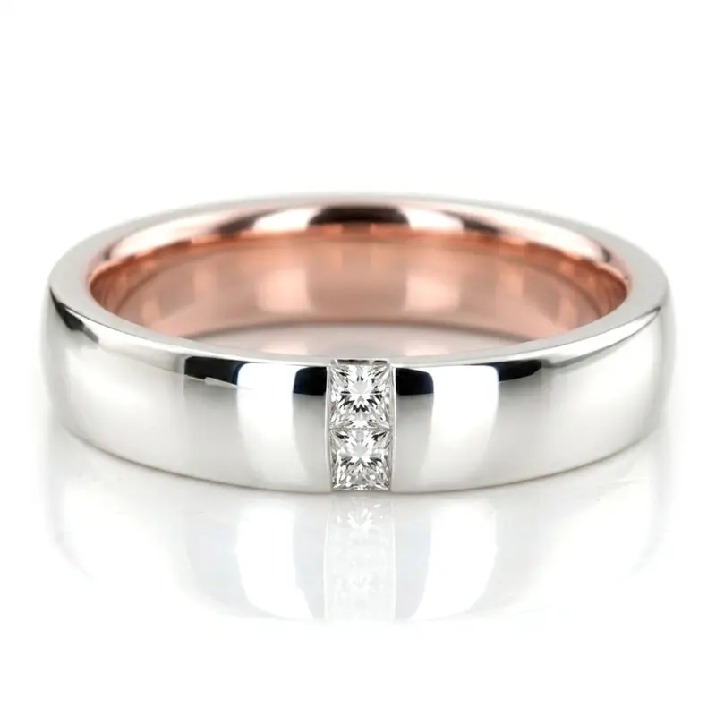 10K same as picture gold 4.5mm. high polish Rose-White-Gold-Two-Tone-Princess-Cut-Diamond-Wedd - main view