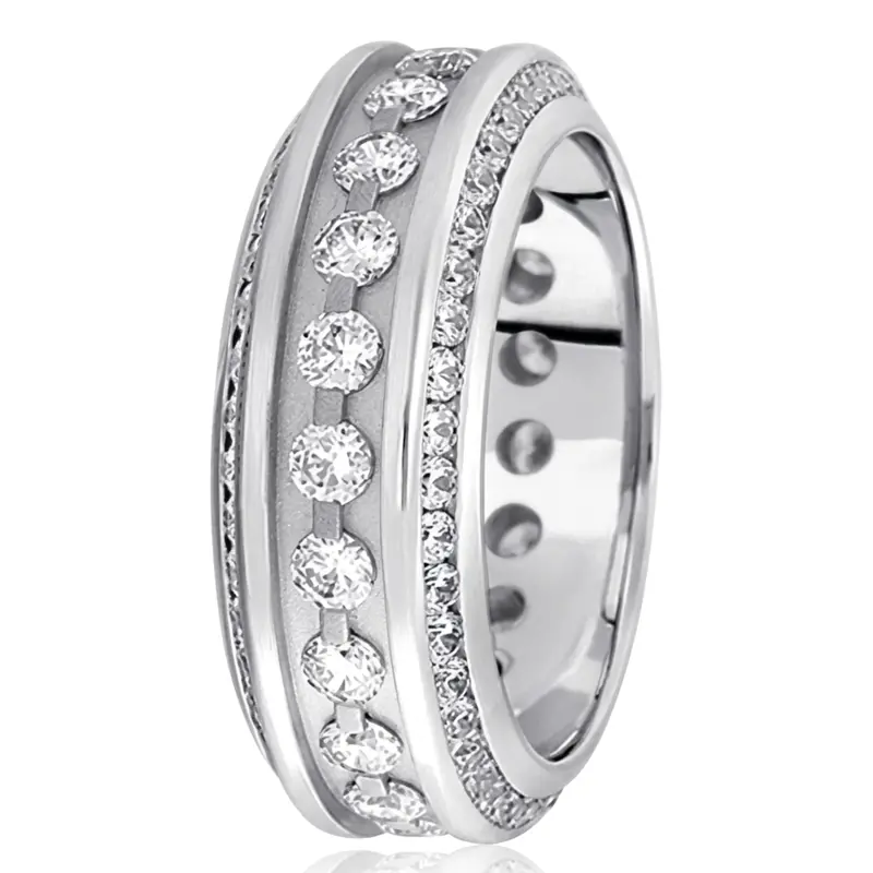 14K white gold 9mm. satin diamond-classic-round-cut-channel-wedding-band - alternate view 2