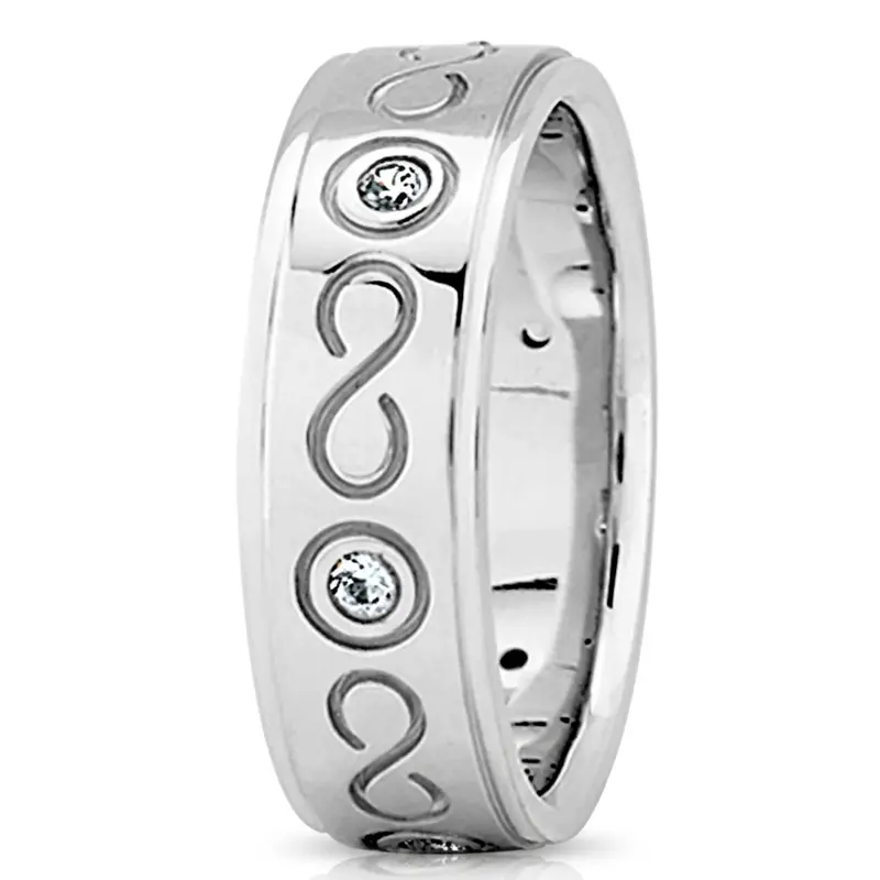 14K white gold 7mm. high polish Infinity-Symbol-Diamond-Wedding-Ring - alternate view 2