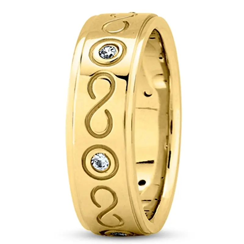 14K yellow gold 7mm. high polish Infinity-Symbol-Diamond-Wedding-Ring - alternate view 3