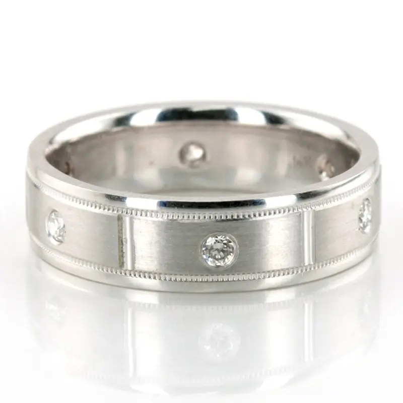 10K white gold 6.5mm satin finish diamond-wedding-band - alternate view 2